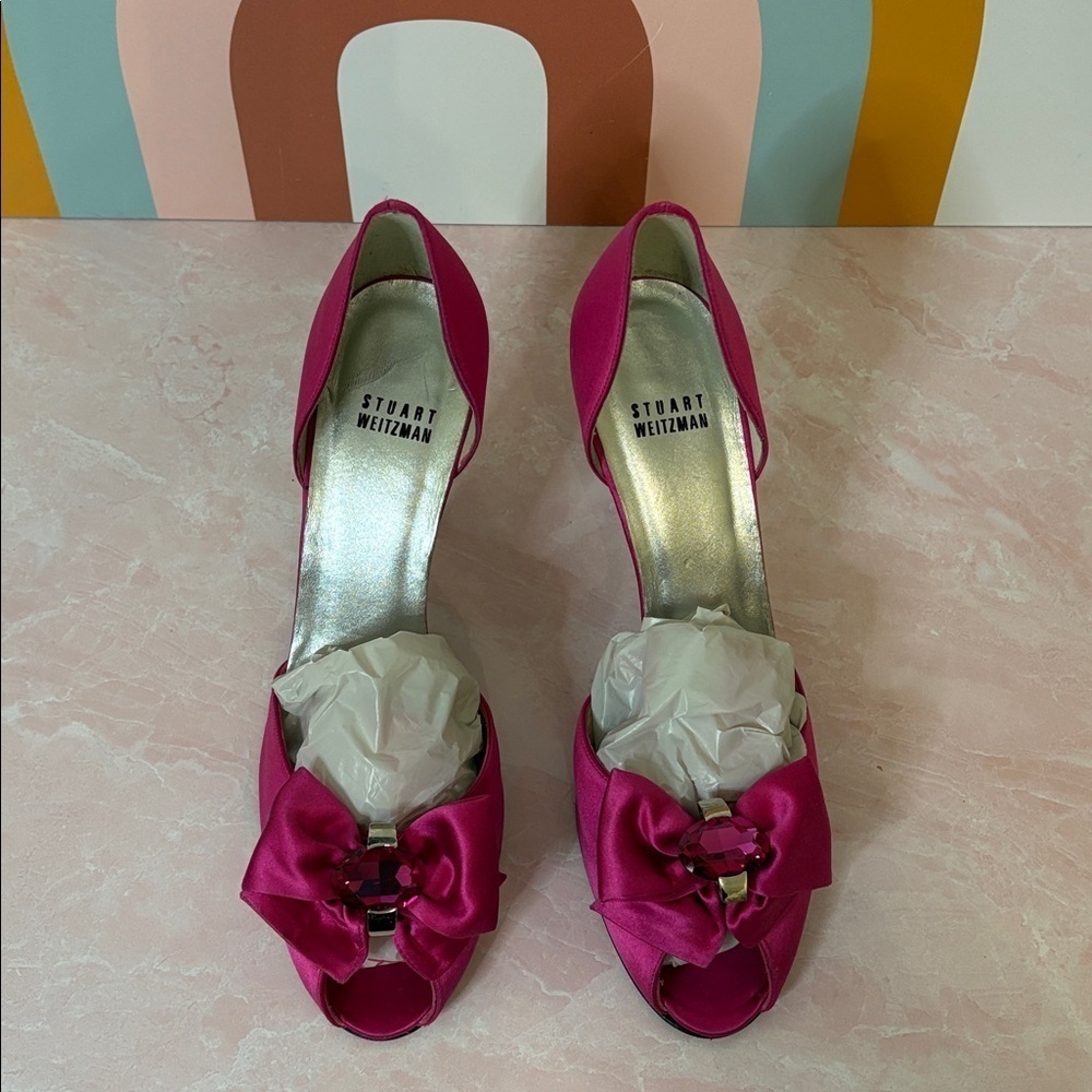 Stuart Weitzman Fuchsia Bow Heels - Picture 8 of 9